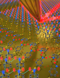 The molecular monolayer of 4-nitrothiophenol being pierced by an atomic force microscope (AFM)